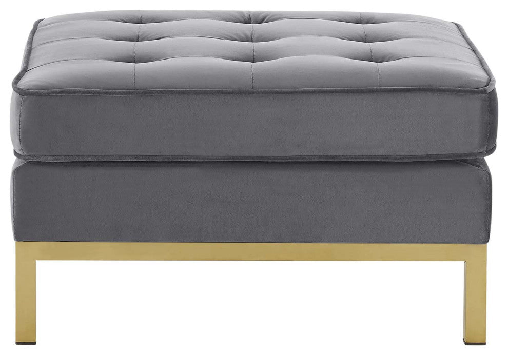 Accent Chair Ottoman, Velvet, Gold Gray, Modern, Living Lounge Hospitality