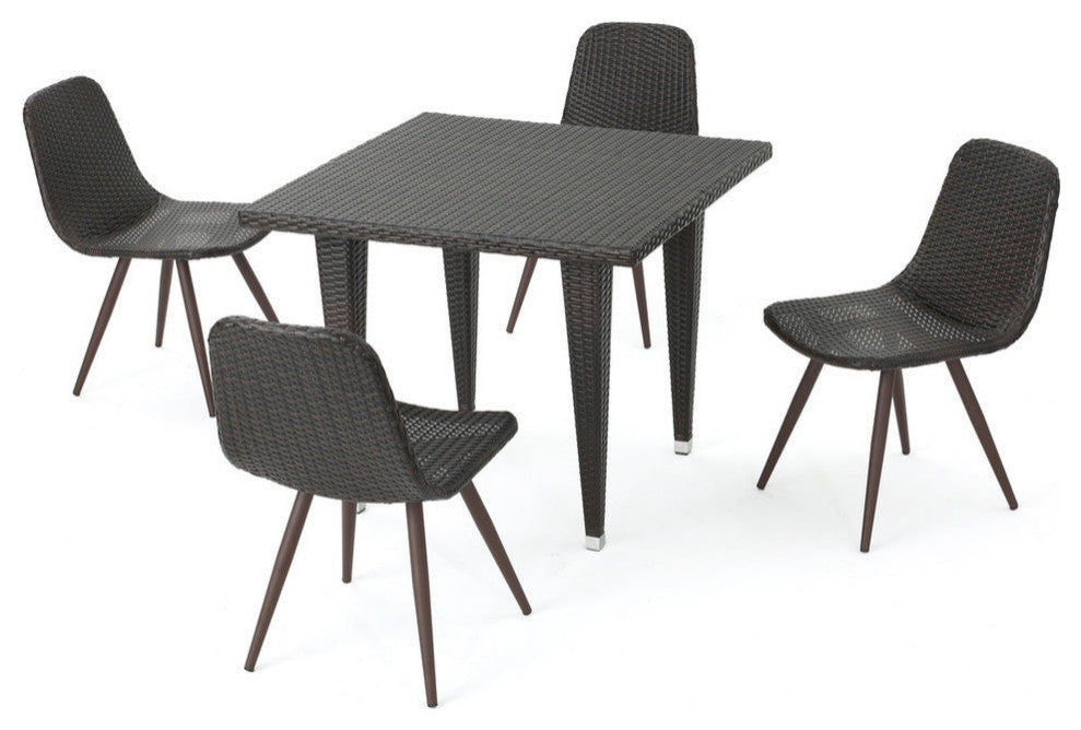 GDF Studio 5-Piece Tomley Outdoor Multi-Brown Wicker 35" Square Dining Set