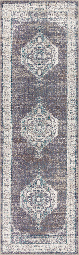 Ankara Vintage Medallion Area Rug, Gray/Ivory, 2x8