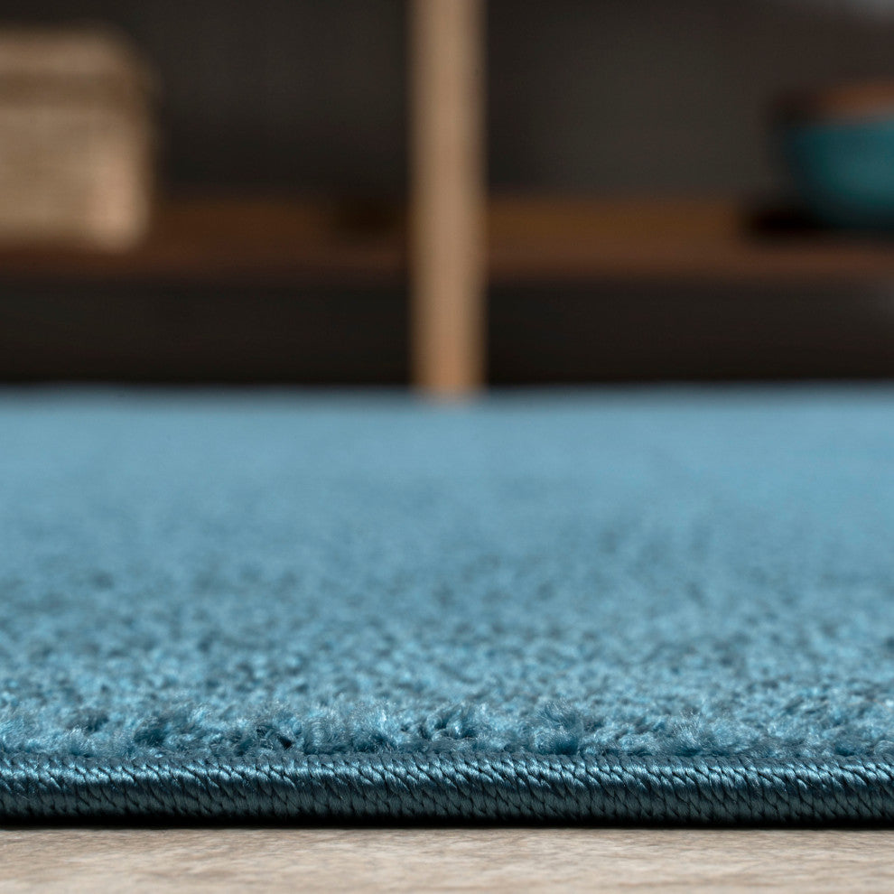 Haze Solid Low-Pile Runner Rug, Turquoise, 5' Square