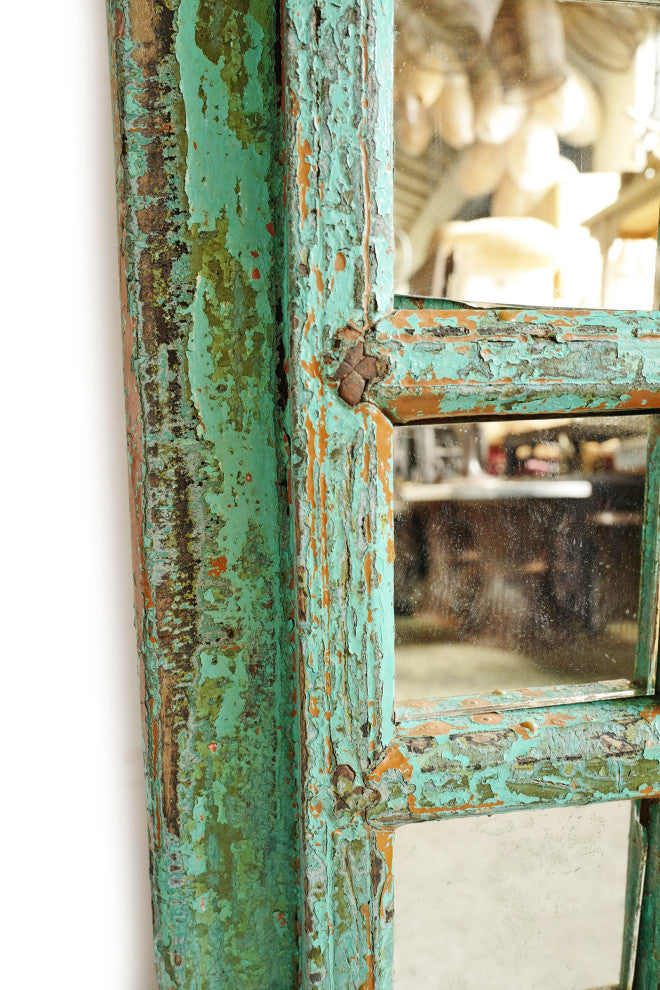 Consigned Old Turquoise Raja Door Mirror