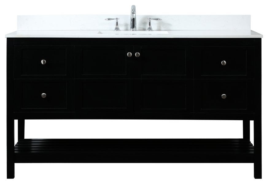 Elegant VF16460BK-BS 60"Single Bathroom Vanity, Black With Backsplash
