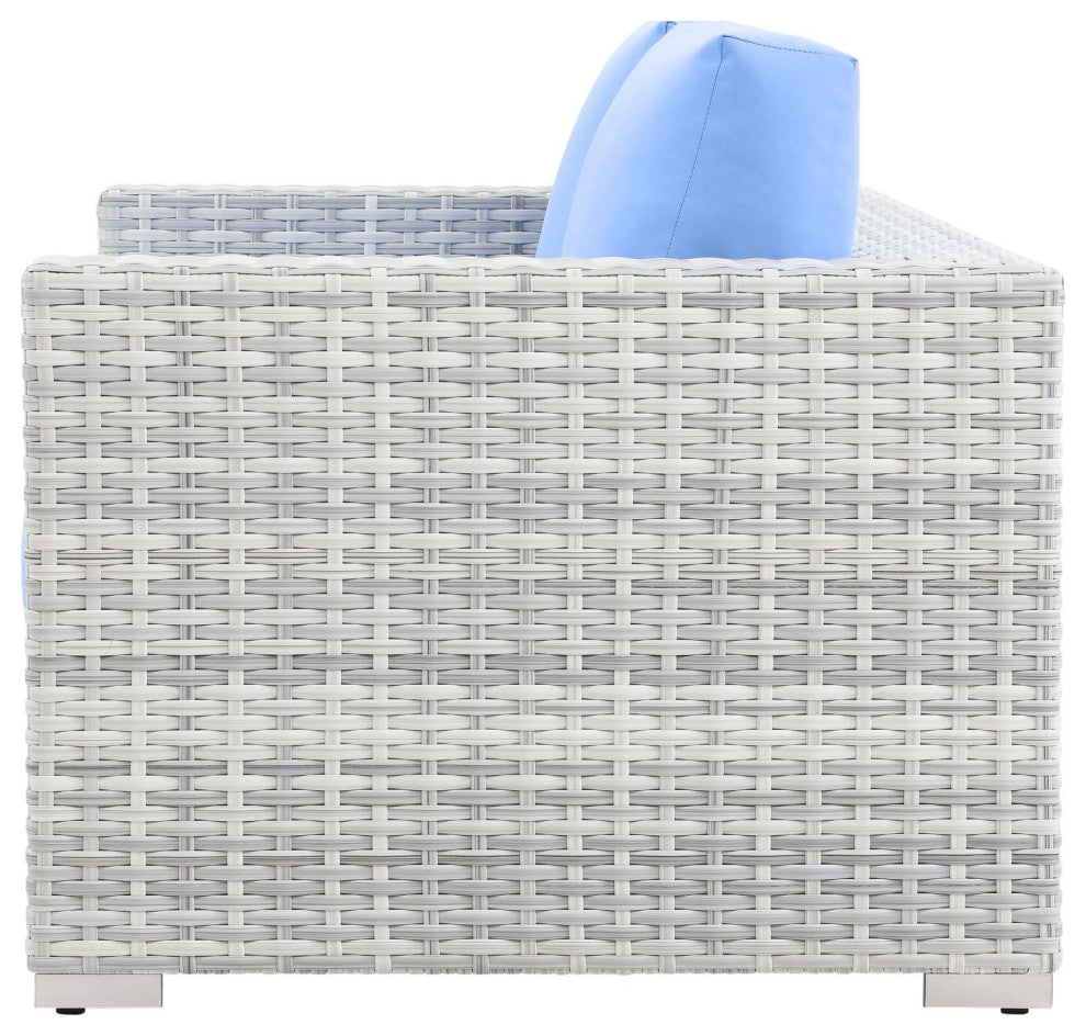 Lounge Loveseat Sofa, Rattan, Wicker, Gray Blue, Modern, Outdoor Patio Cafe