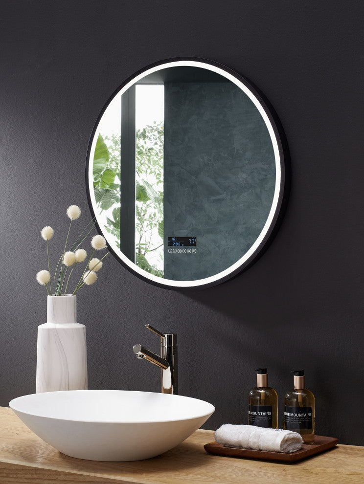 Cirque Round LED Mirror, 30", Bluetooth