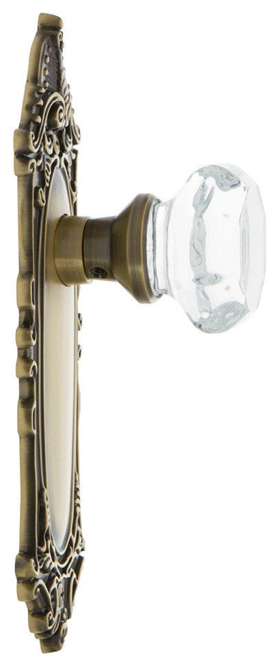 Victorian Plate Passage Waldorf Door Knob, Antique Brass