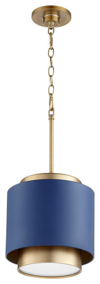 Quorum 8010-3280 One Light Pendant, Aged Brass With Blue Finish