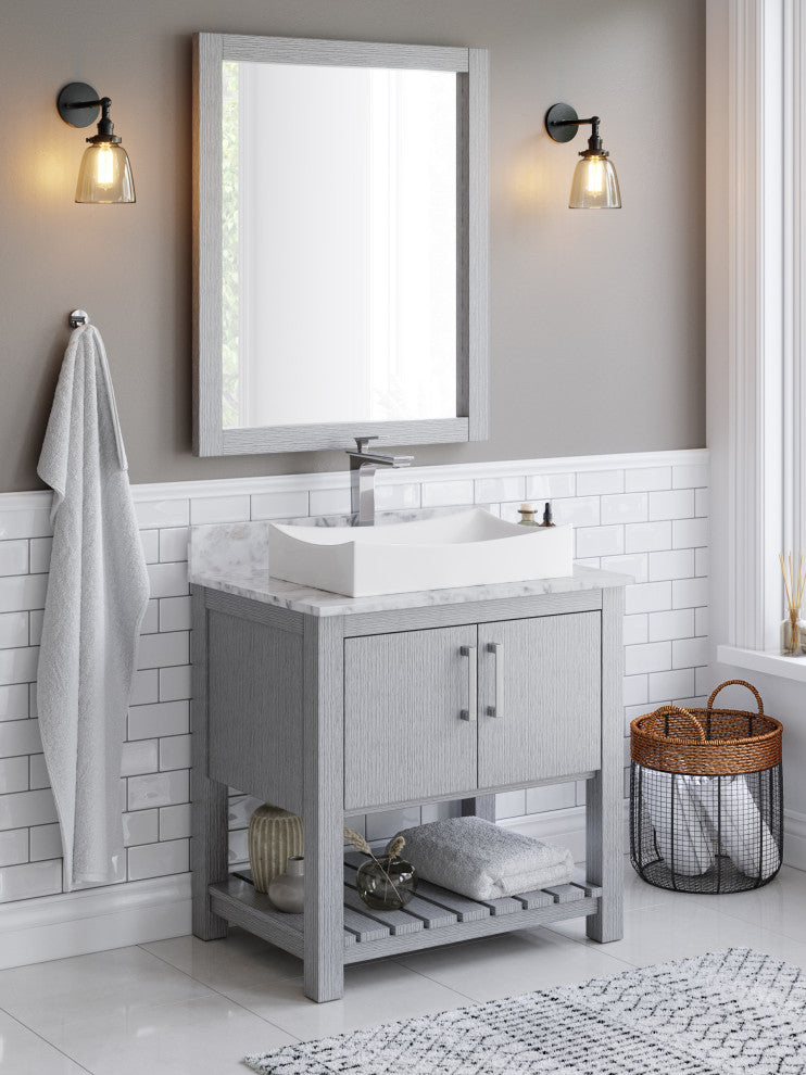 Modern White Rectangle Porcelain Vessel Sink with Drain, Chrome