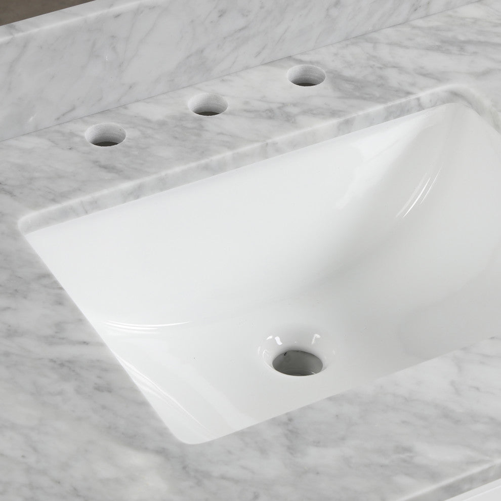 36" W x 22" D x 33" H Bath Vanity, White With Carrara White Marble