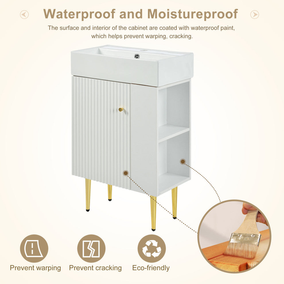 TATEUS 21.6 inch Single Ceramic Vessel Sink Bathroom Storage Cabinet, Right Side Storge