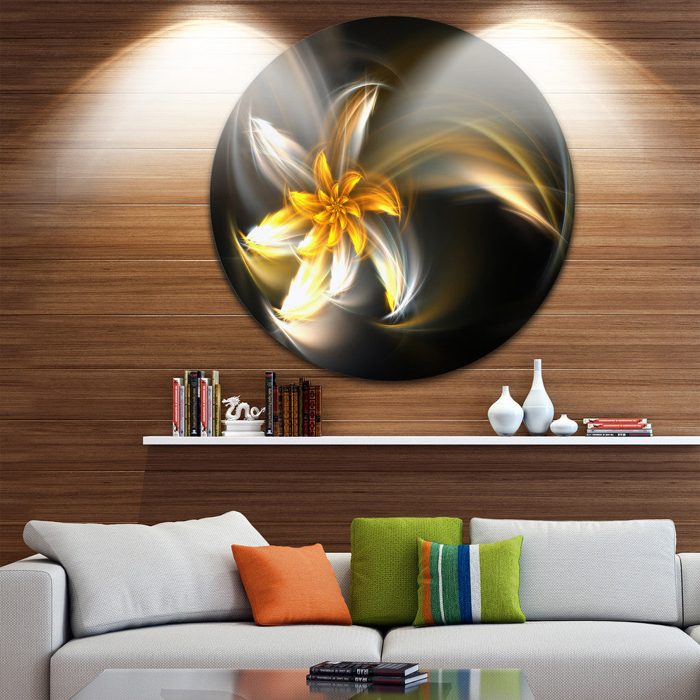 Green Fractal Flower In Dark, Floral Digital Disc Metal Wall Art, 38"