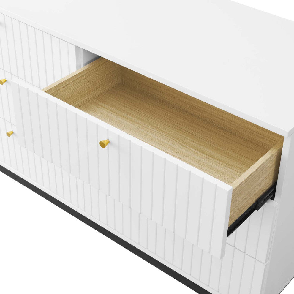 Dresser Drawer Chest Mirror Set, White, Wood, Modern, Mid Century Guest Suite