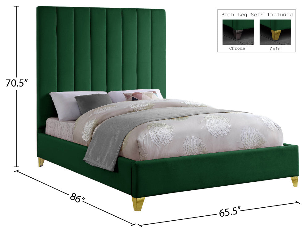 Via Velvet Upholstered Bed, Green, Queen