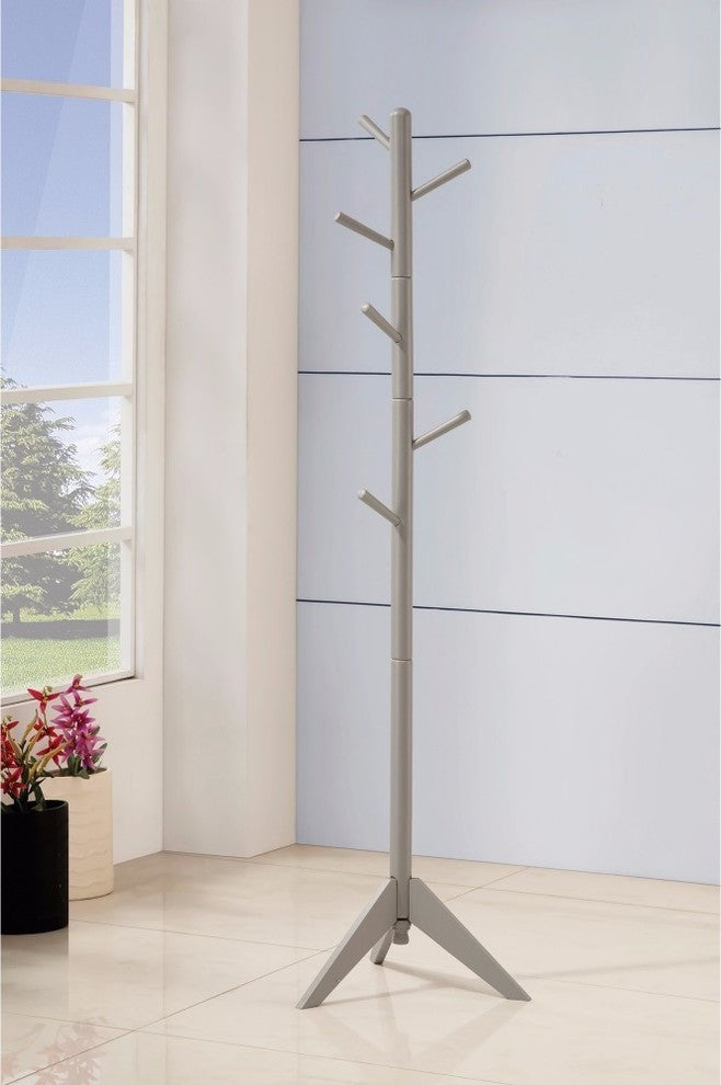 Benzara BM159260 Well-Made Metal Coat Rack with Six Pegs, Gray