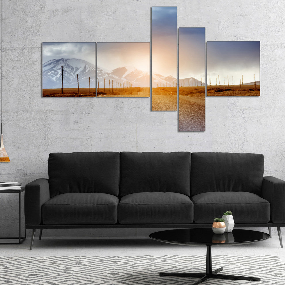 Straight Road under Blue Sky, Landscape Canvas Art, 60"x32", 5 panels
