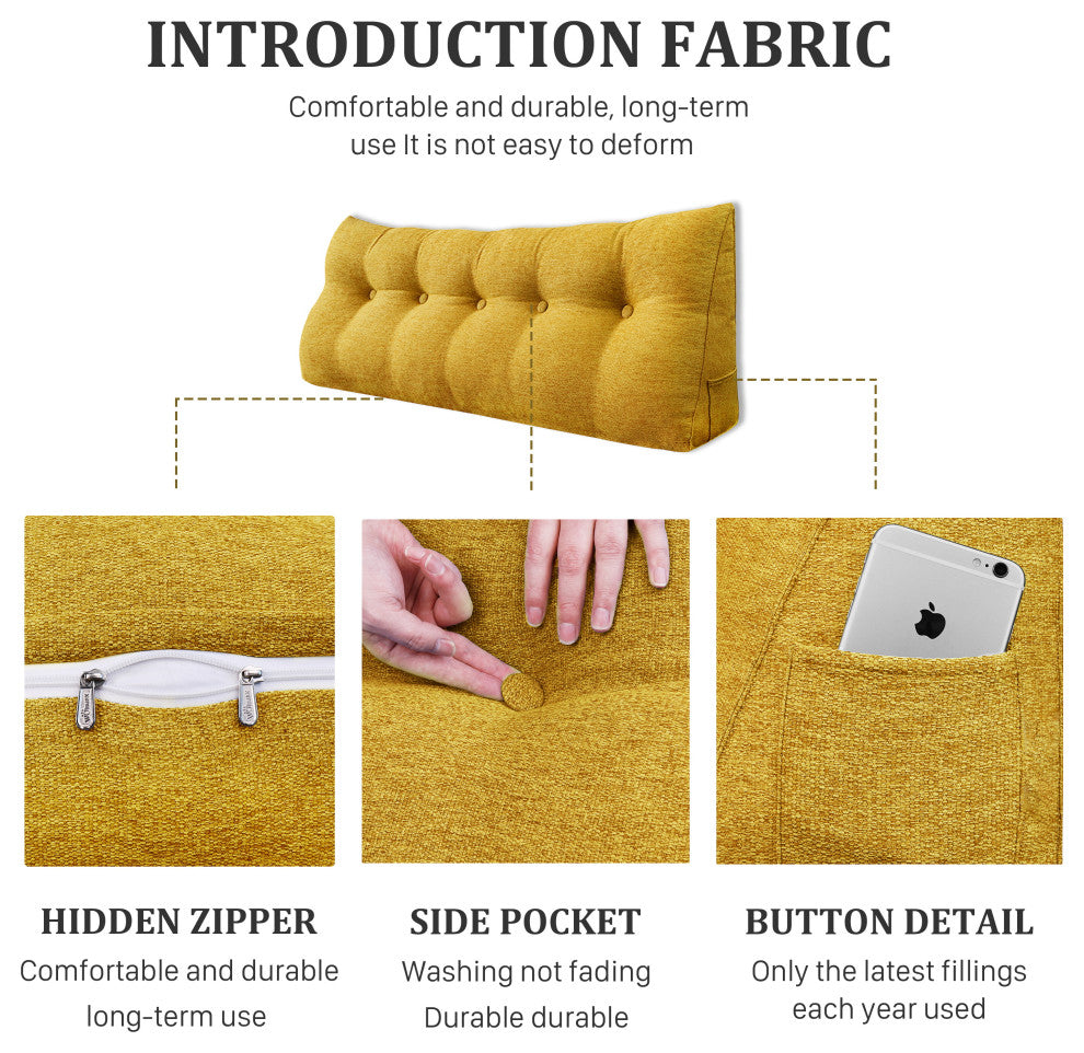 Bed Wedge Pillow, Daybed Back Support, Lumbar Pillow, Reading Wedge, Linen Gold, 71x20x8