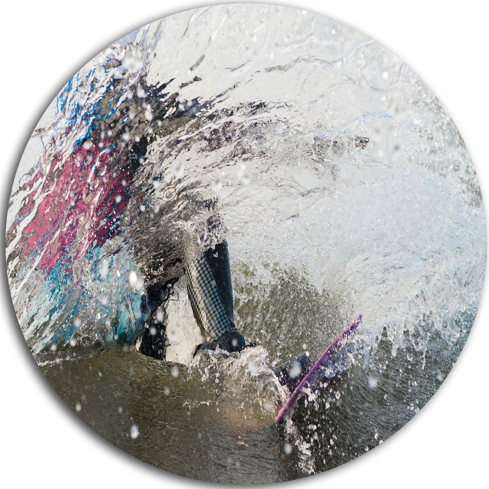 Guy On A Wakeboard, Landscape Digital Art Disc Metal Wall Art, 11"