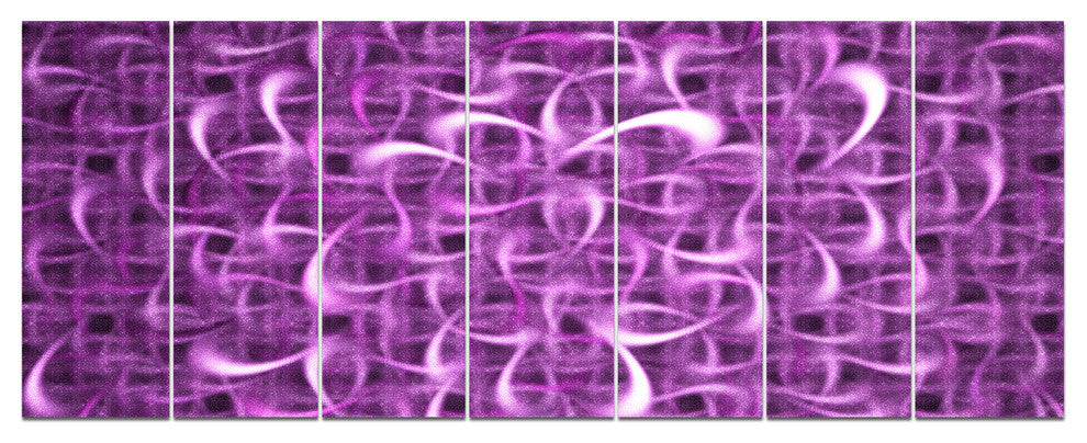 Purple Watercolor Fractal Pattern, Abstract Art on Canvas, 83"x32", 7 Panels