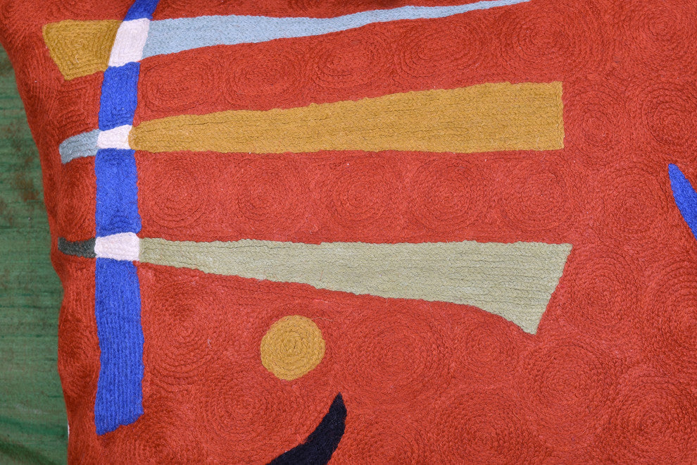 Kandinsky Orange Pillow Cover Needlepoint Accent Pillows Handmade Wool 18x18"