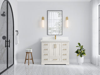 Boston 42" Single Sink Bath Vanity in Alabaster 2" White Quartz