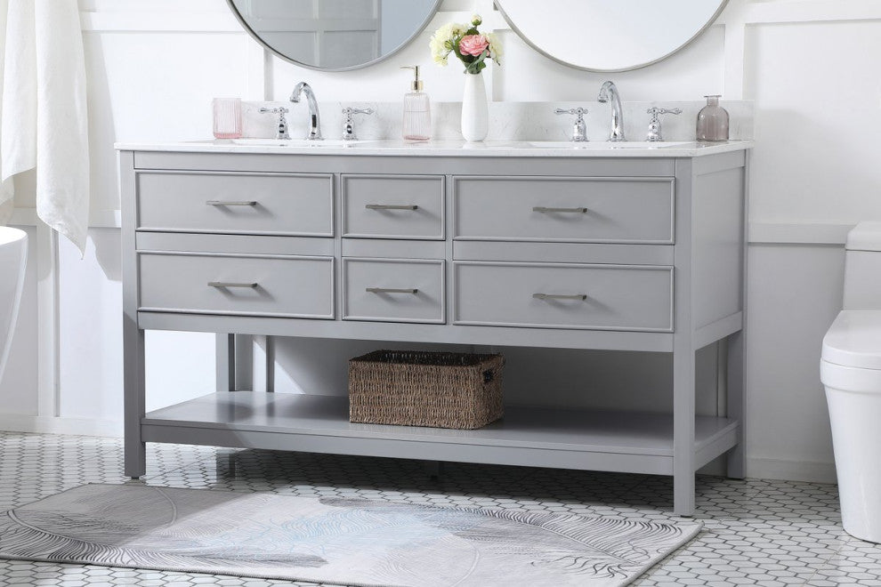 Elegant VF19060DGR-BS 60"Double Bathroom Vanity, Gray With Backsplash