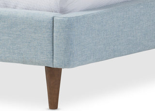 Hannah Mid-Century Sky Blue Fabric Queen Size Platform Bed
