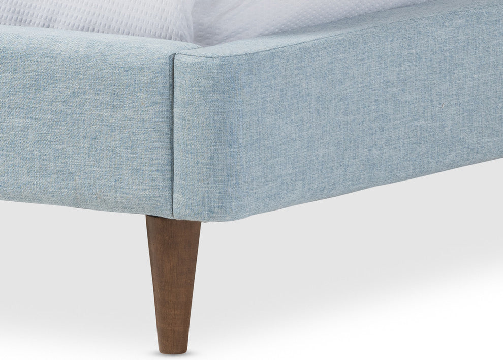 Hannah Mid-Century Sky Blue Fabric Queen Size Platform Bed