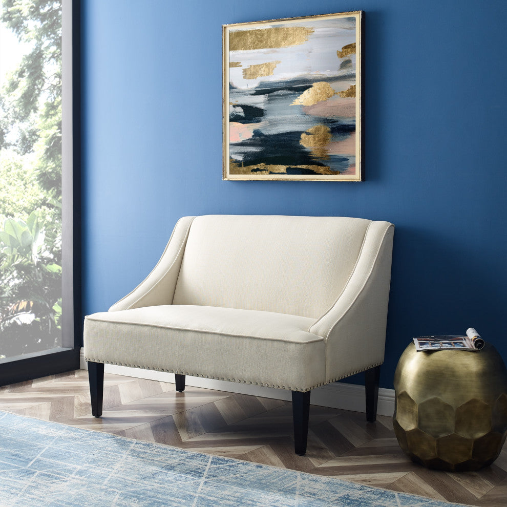 Inspired Home Aryanna Bench Upholstered, Cream White Linen