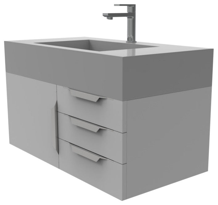 CastelloUSA Nile 36" Wall Mounted Vanity Set, Gray, Gray Top, Chrome Handles