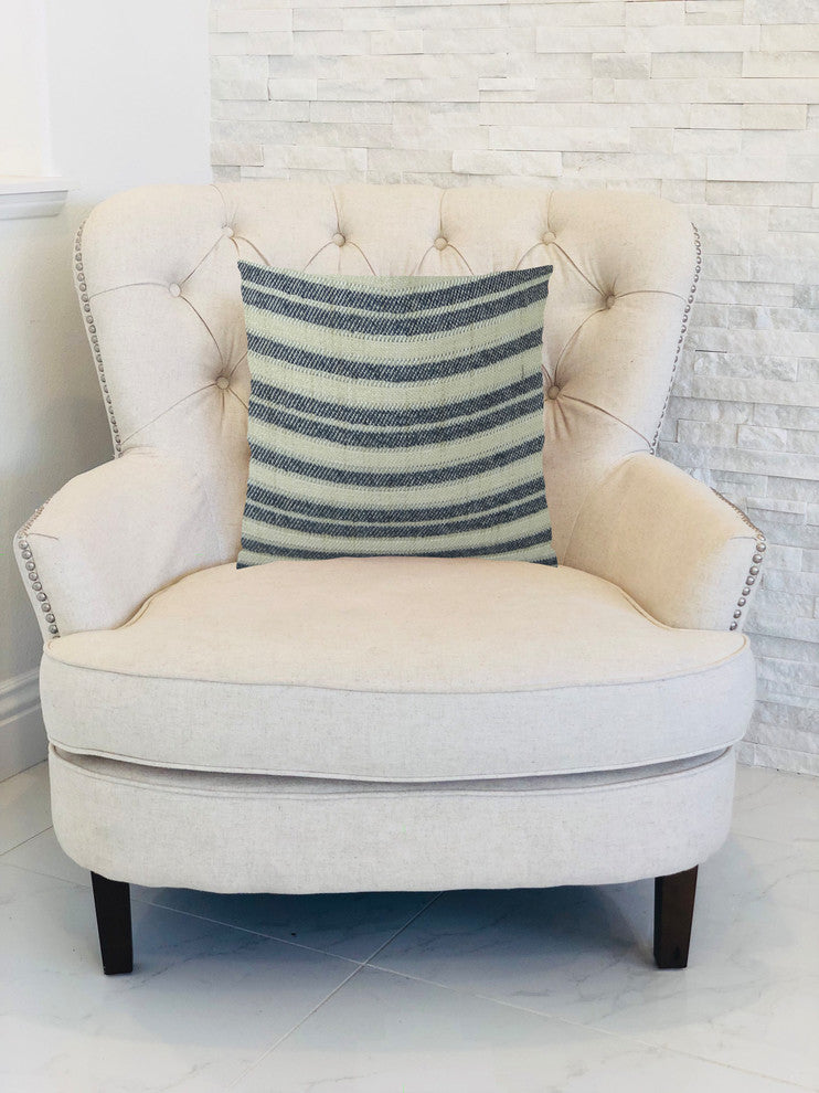 Plutus Stone Manor Indigo Handmade Throw Pillow, (Double sided  22" x 22")