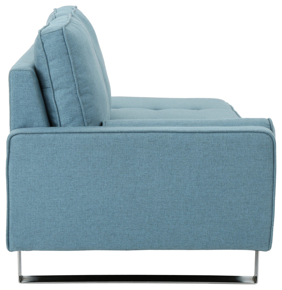 GDF Studio Phelps Modern Fabric Chaise Loveseat, Blue/Silver