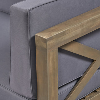 Morgan Outdoor 6 Seater Acacia Wood Sectional Sofa and Club Chair Set, Dark Gray