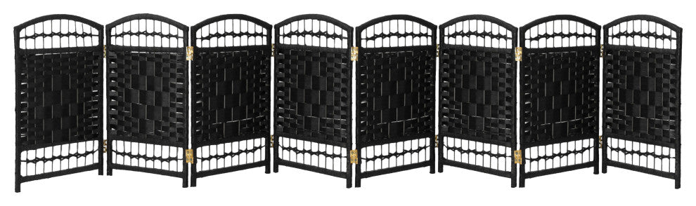 2 ft. Short Fiber Weave Room Divider Black 8 Panels