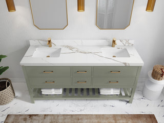 Parker 72" Double Sink Bath Vanity, Evergreen 2" Calacatta Gold