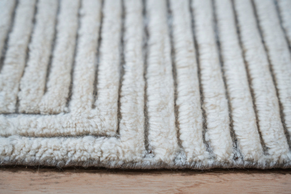 Hand Knotted Wool Ivory Transitional Modern Modern Knot Rug, 8'x10'