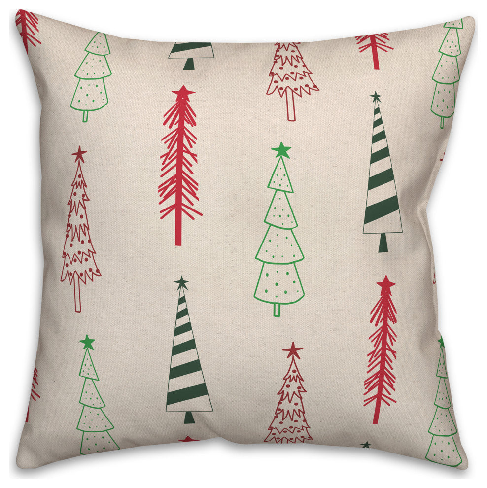 Christmas Tree Doodle Pattern 18x18 Spun Poly Pillow