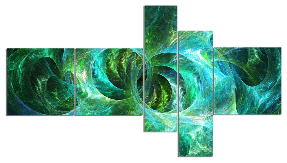Blue Fractal Ornamental Glass, Abstract Canvas Art Print, 60"x32", 5 panels