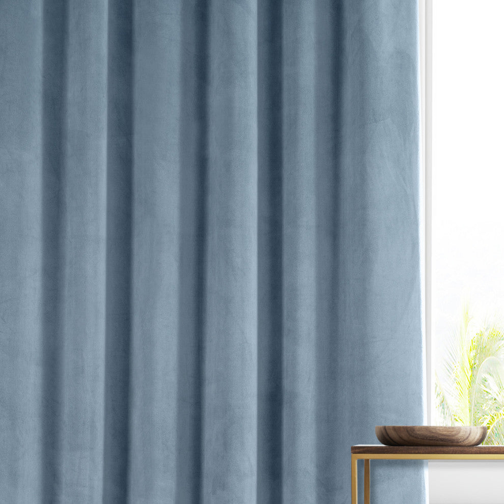 Signature Plush Velvet Blackout Curtain Single Panel, Copenhagan Blue, 50wx96l