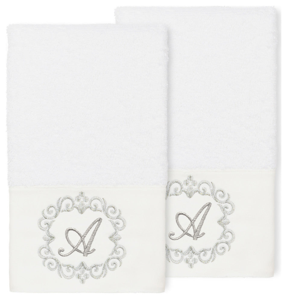 Linum Home Turkish Cotton Monica 2-Piece Embellished Hand Towel Set, White