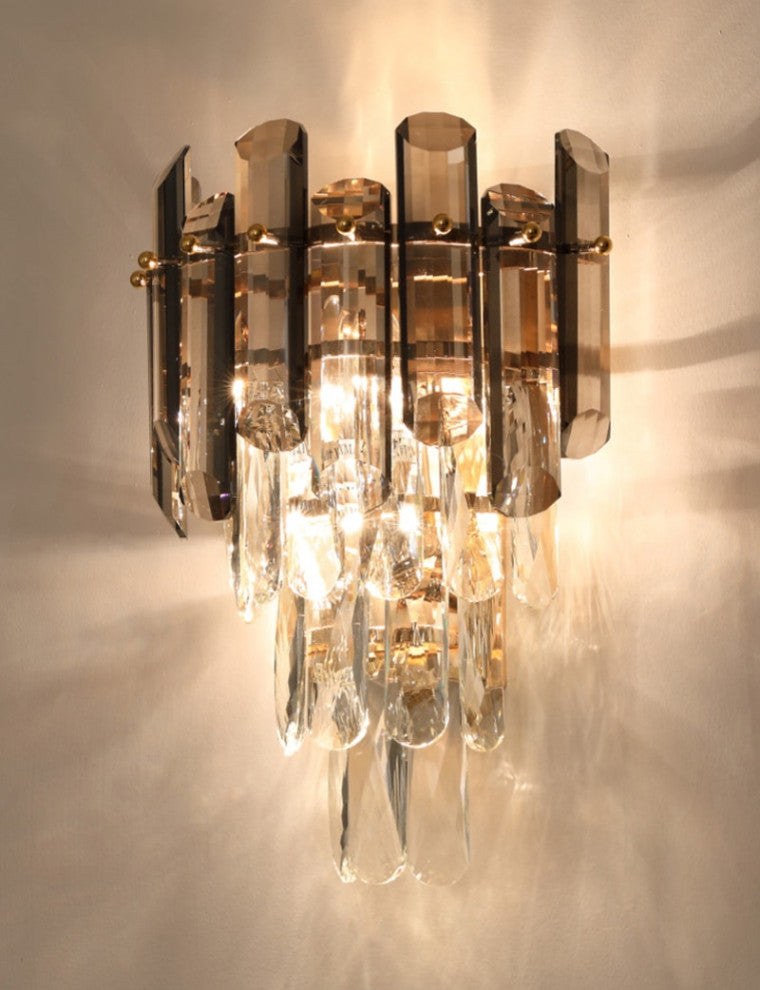 Cordoba | Smokey gray crystal wall lamp, Clear Crystal