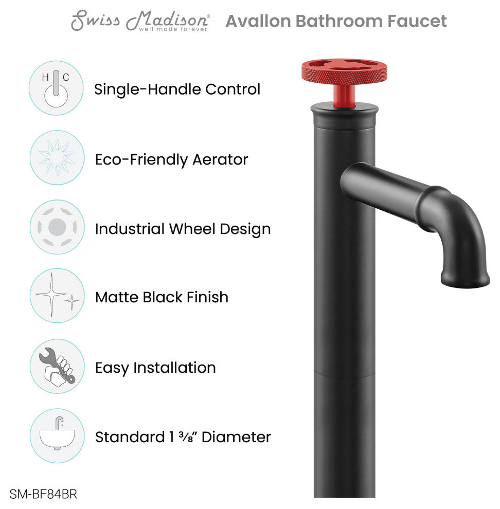 Avallon 12" Single Handle, Bathroom Faucet, Red