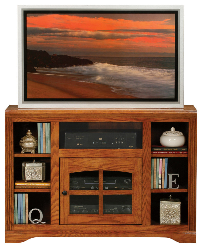 Oak Ridge Thin-Screen TV Cart With Bookcase Sides, Persimmon Oak