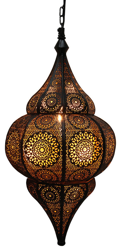 Black and Gold Moroccan Cut-Out Hanging Lantern Pendant