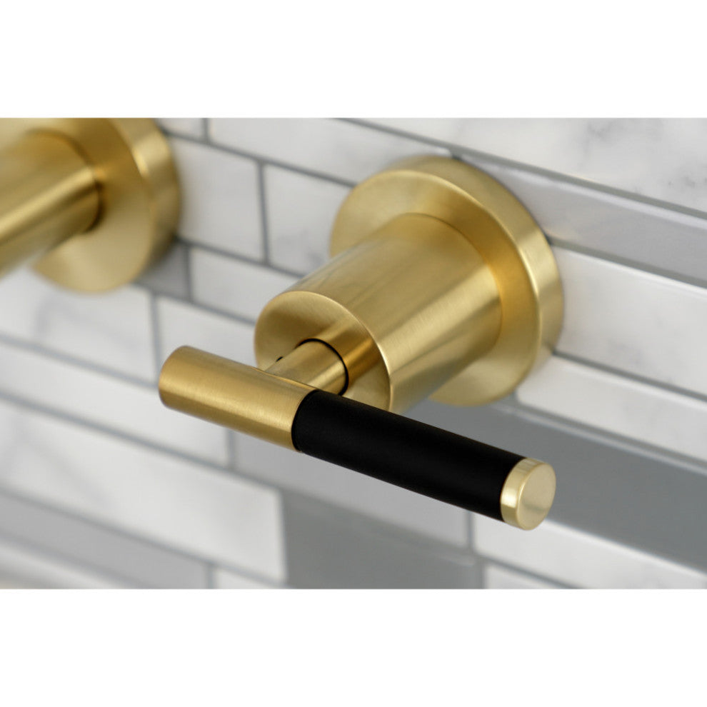 Kingston Brass KS8127CKL Two-Handle Wall Mount Bathroom Faucet, Brushed Brass