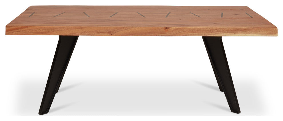 Naturals Cross Dining Table, Black Legs, Natural Chamcha Top