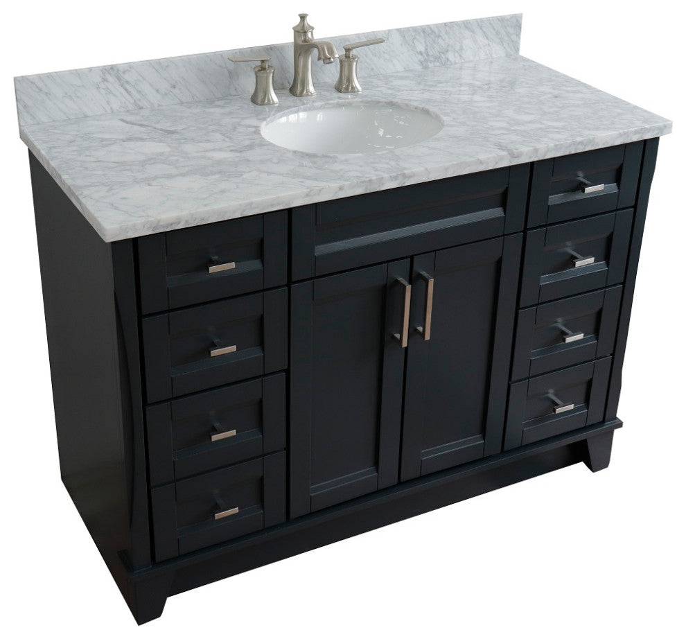 49" Single Sink Vanity, Dark Gray Finish With White Carrara Marble