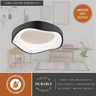 Bowen 1-Light Textured Black Modern Round LED Flush Mount Fixture, White Shade