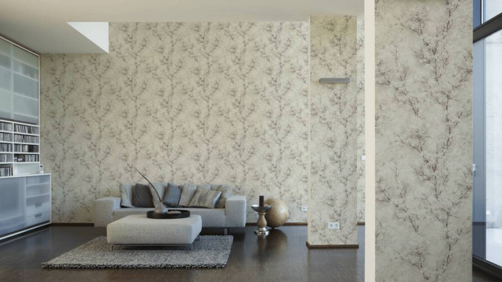Sample, Floral Textured Wallpaper Featuring Tree Branches And Leaves, 374202