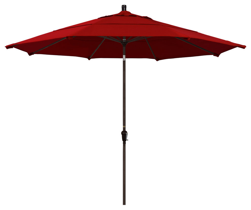 11' Bronze Auto-Tilt Crank Lift Aluminum Umbrella, Sunbrella, Jockey Red