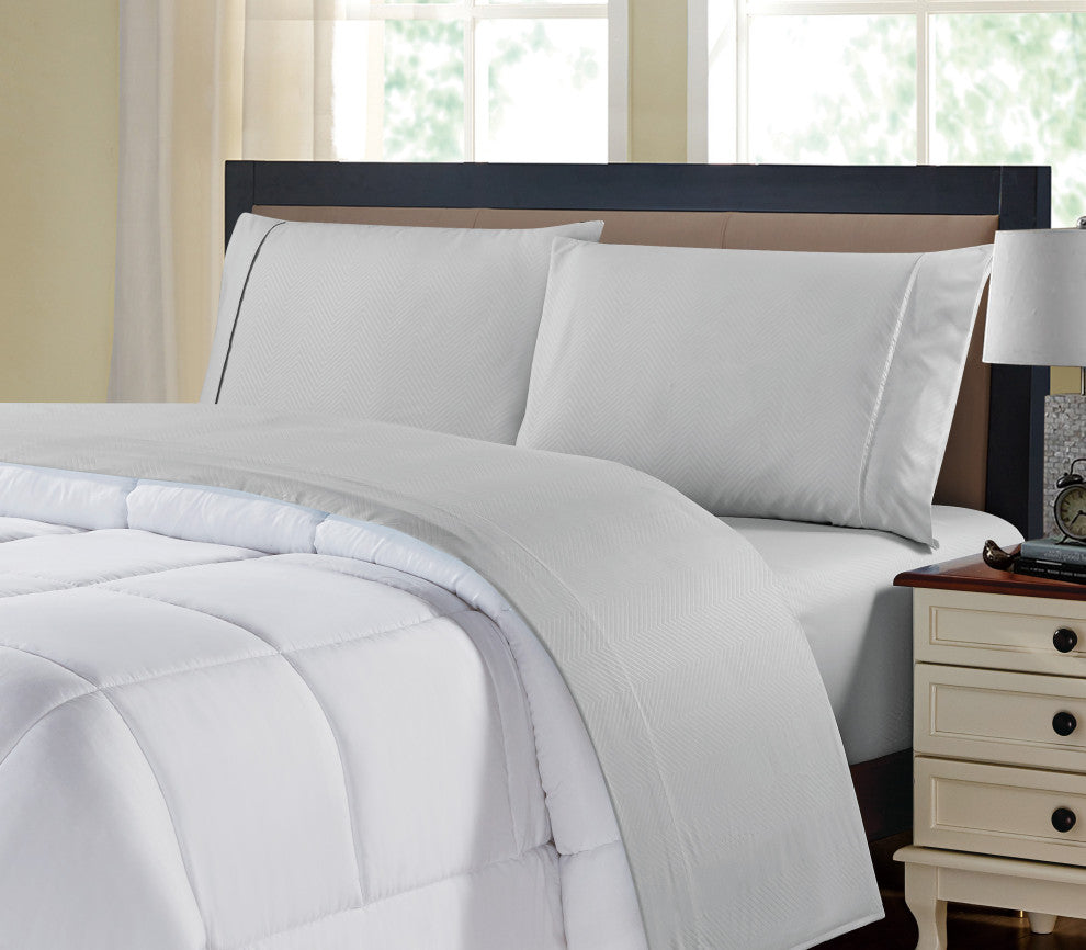 Kathy Ireland 4 Piece Chevron Embossed Sheet Set, Silver, Queen