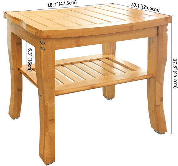 Bamboo Shower Bathroom Bench With Shelf 18"